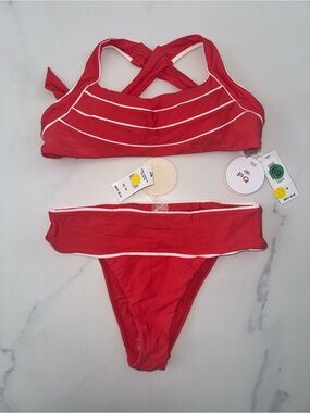 PQ Swim Red and White Striped Bikini Set